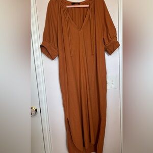 Zara burnt orange linen midi short sleeve Dress